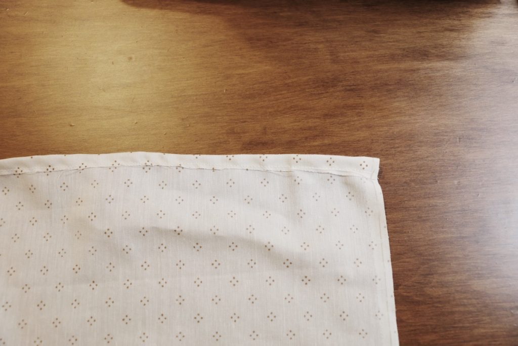 fabric seam on wood table